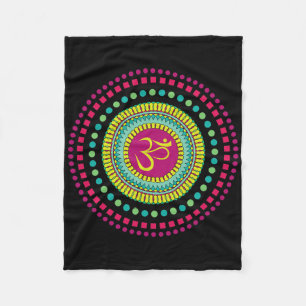 Cobertor De Velo Mandala Espiritual Yoga Símbolo Om Rosa e Verde Je