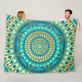 Cobertor De Velo Mandala Fantasia em Azul Dourado