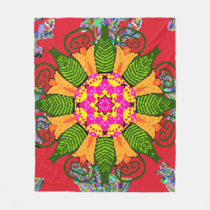 Cobertor De Velo Mandala floral cor redonda, vermelha, verde e