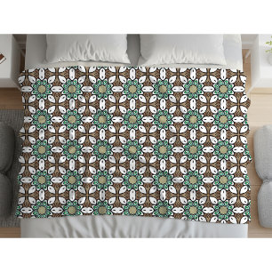 Cobertor De Velo mandala geométrico turquesa, marrom e branco
