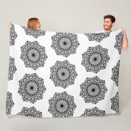 Cobertor De Velo Mandala Preto em Fundo Branco
