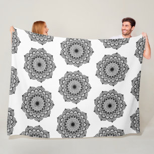 Cobertor De Velo Mandala Preto em Fundo Branco