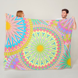 Cobertor De Velo Mandala Sobreposta Rosa Azul Amarelo Verde-Menta R