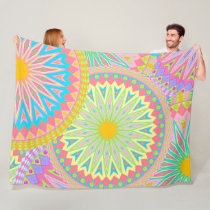 Cobertor De Velo Mandala Sobreposta Rosa Azul Amarelo Verde-Menta R
