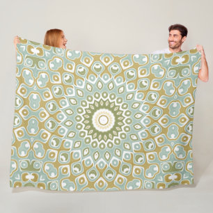 Cobertor De Velo Mandala Terroso em Verde, Dourado e Azul Suave