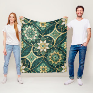 Cobertor De Velo Mandalas Florais Esmeralda e Dourado - Ornamental
