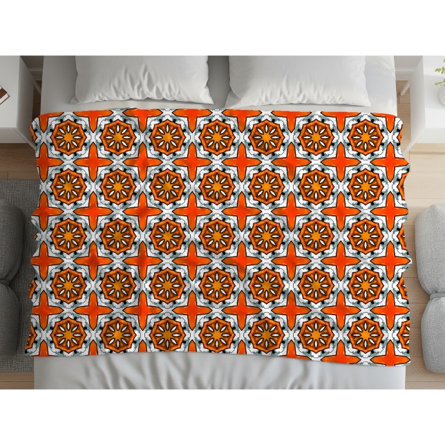 Cobertor De Velo Mandalas geométricas laranja, azul e branco (Criador carregado)