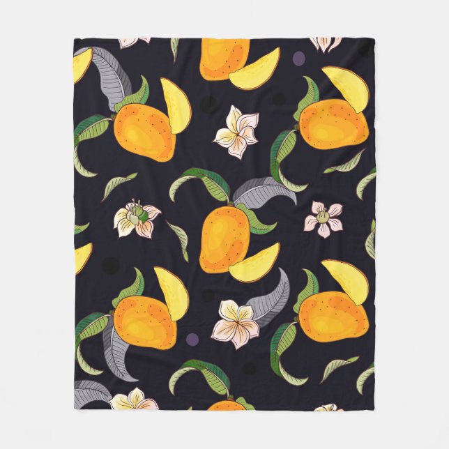 Cobertor De Velo Mango. Padrão sem costura com trópico amarelo e ve (Frente)