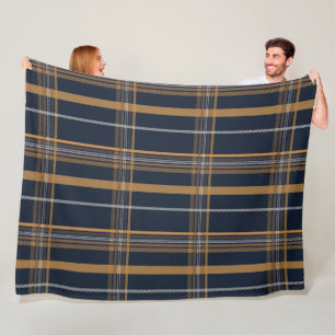 Cobertor De Velo Manta de Fleece Estética Xadrez Camelo Azul-Marinh