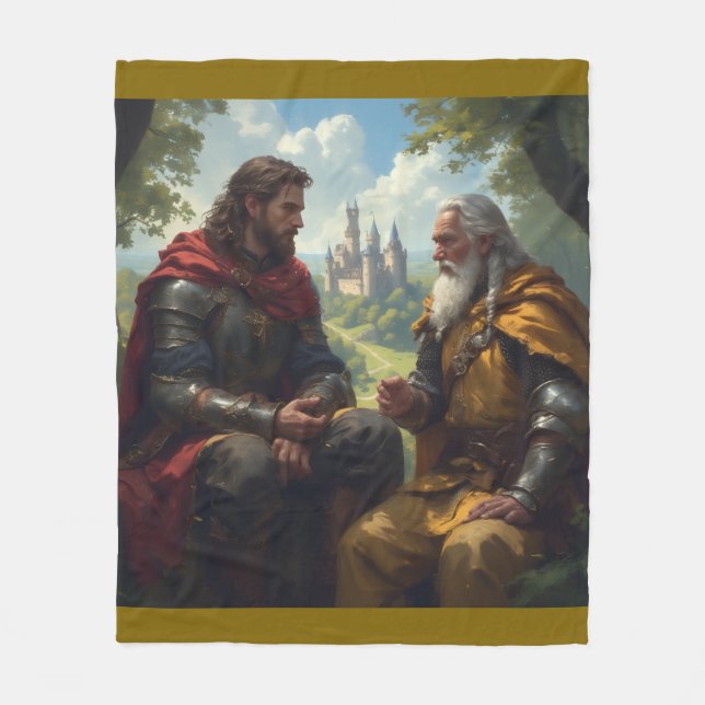 Cobertor De Velo Manto de lã com Merlin e Rei Artur em Camelot (Frente)