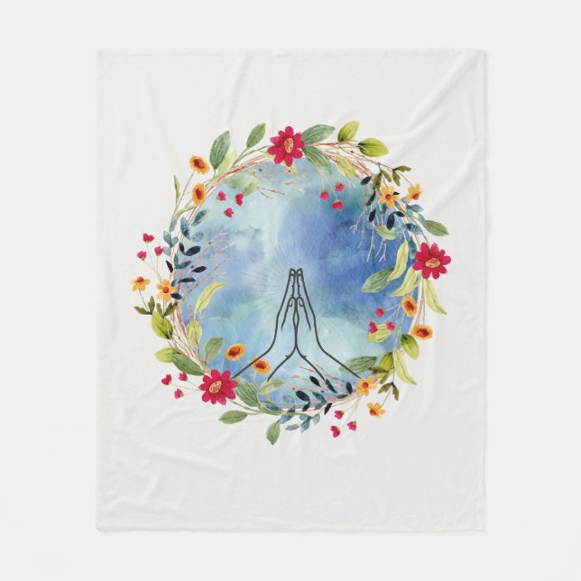 Cobertor De Velo Mãos em oração aquarela (Frente)