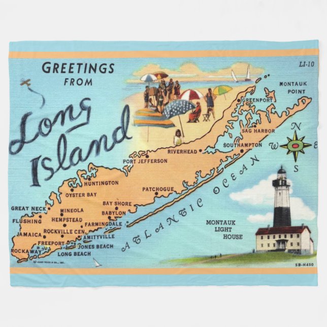 Cobertor De Velo Mapa Antigo de Long Island, NY (Frente (Horizontal))