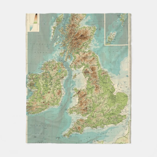 Cobertor De Velo Mapa bathyorographical das ilhas britânicas (Frente)
