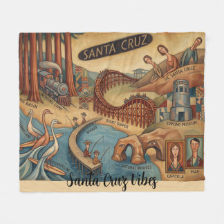 Cobertor De Velo Mapa Caprichoso de Santa Cruz Califórnia UCSC Boar
