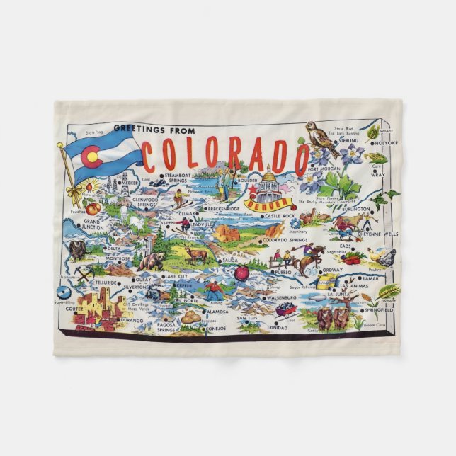 Cobertor De Velo Mapa Colorado Ilustrado Pequeno  (Frente (Horizontal))