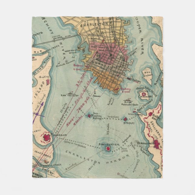 Cobertor De Velo Mapa da guerra civil do SC de Charleston do (Frente)