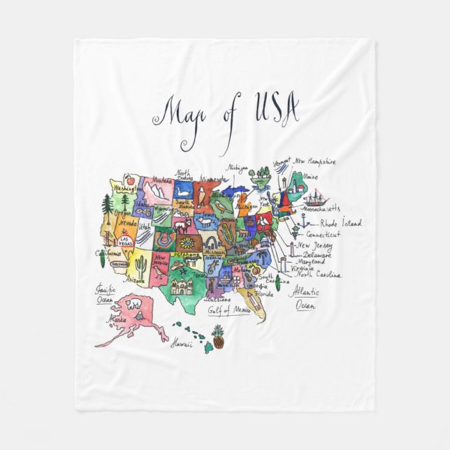Cobertor De Velo Mapa das atrações dos Estados Unidos da América (Frente)
