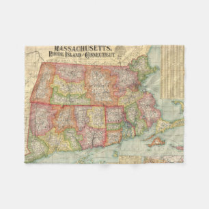 Cobertor De Velo Mapa das Vintagens dos Estados da Nova Inglaterra
