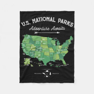 Cobertor De Velo Mapa de 63 Parques Nacionais Us Park Retro Vintage