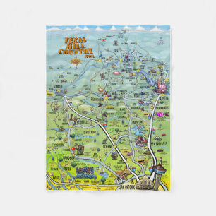 Cobertor De Velo Mapa de Cartoons do Texas Hill Country