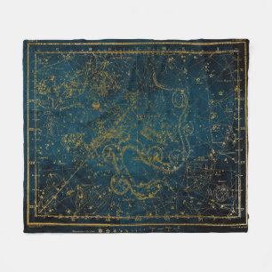 Cobertor De Velo Mapa de estrelas Dourado e Azul Escuro Ilustrado