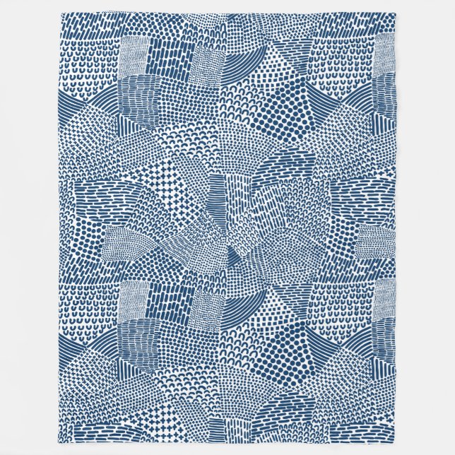 Cobertor De Velo Mapa de Patchwork Abstrato - Azul de Tinta Índigo  (Frente)