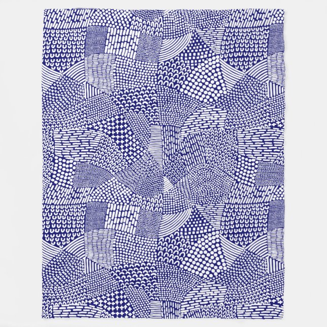 Cobertor De Velo Mapa de Patchwork Abstrato - Branco sobre Azul Mar (Frente)