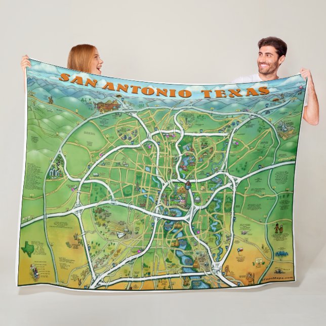 Cobertor De Velo Mapa Divertido de San Antonio Texas (In Situ)