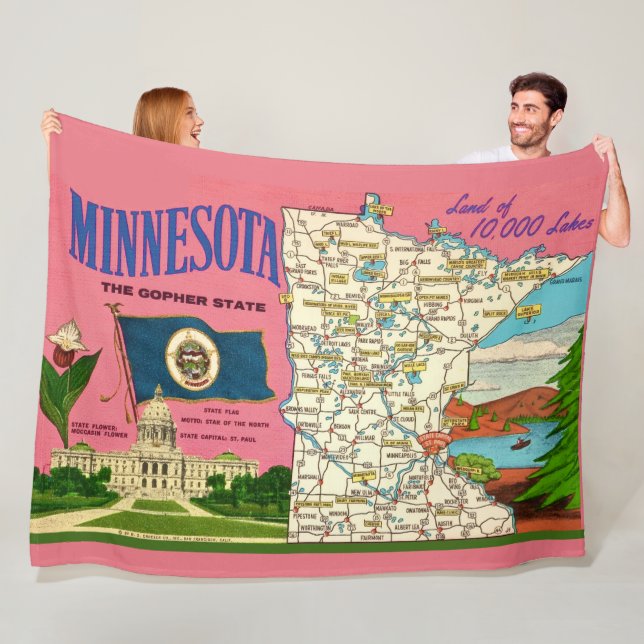 Cobertor De Velo Mapa do Estado de Minnesota Arremesso (In Situ)