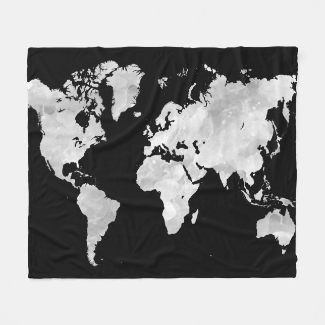 Cobertor De Velo Mapa do mundo cinzento preto do design 70 (Frente (Horizontal))