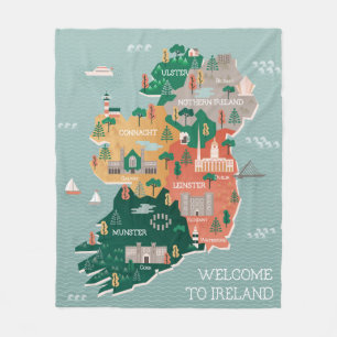 Cobertor De Velo Mapa do viagem de marcos & de cidades de Ireland
