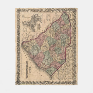 Cobertor De Velo Mapa do vintage de South Carolina (1865)