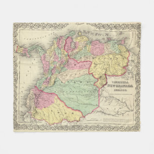 Cobertor De Velo Mapa do vintage de Venezuela, Equador, Colômbia