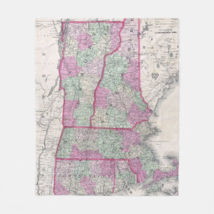 Cobertor De Velo Mapa do vintage dos estados de Nova Inglaterra