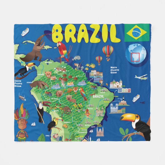 Cobertor De Velo Mapa dos desenhos animados de Brasil (Frente (Horizontal))