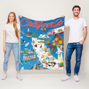 Cobertor De Velo Mapa dos desenhos animados de Califórnia