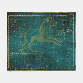 Cobertor De Velo Mapa Estelar Leão Verde e Dourado Ilustrado Vintag