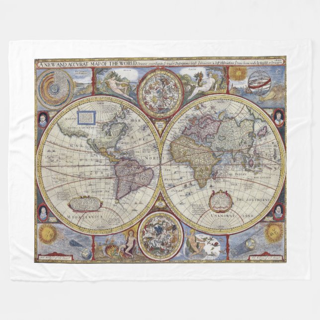Cobertor De Velo Mapa Mundial Antigo #3 (Frente (Horizontal))