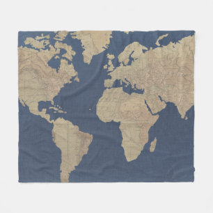Cobertor De Velo Mapa Mundial Dourado e Azul