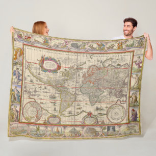 Cobertor De Velo Mapa Mundial Medieval (por Willem Blaeu)