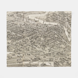 Cobertor De Velo Mapa Pictórico Vintage de Nashua NH (1883)