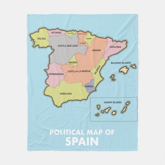 Cobertor De Velo Mapa político da Espanha. Íman (Frente)