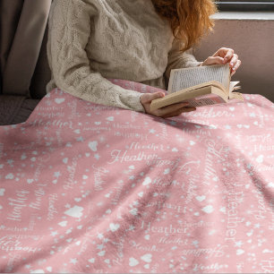 Cobertor De Velo Maravilhosa Flórida Rosa com Nome e Corações