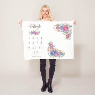 Cobertor De Velo Marco miliário mensal do bebê branco cor-de-rosa