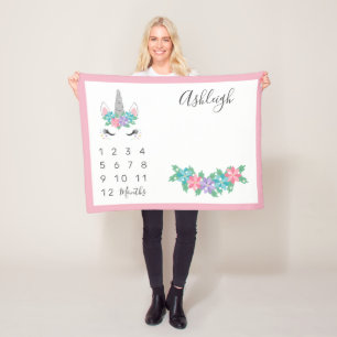 Cobertor De Velo Marco miliário mensal do bebê floral do unicórn