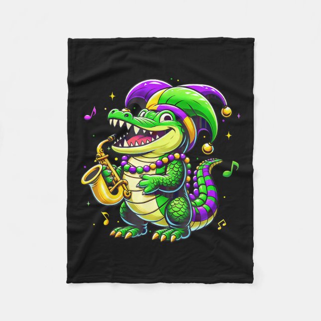 Cobertor De Velo Mardi Gras Alligator Jester Hat Carnaval Pará (Frente)
