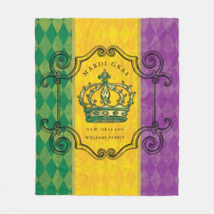 Cobertor De Velo Mardi Gras Crown Purple Dourado Family Name
