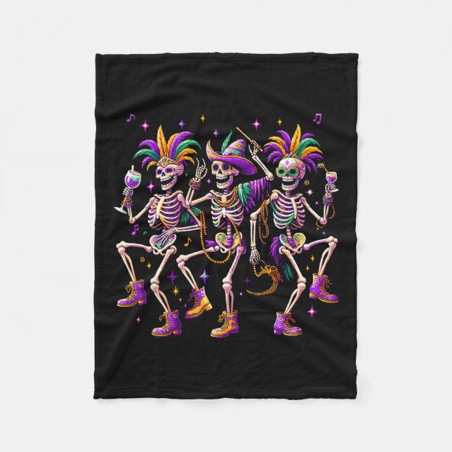 Cobertor De Velo Mardi Gras Dançando Skeleton Engraçado (Frente)