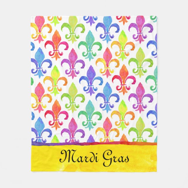 Cobertor De Velo Mardi Gras Rainbow Fleur de lis Pattern (Frente)