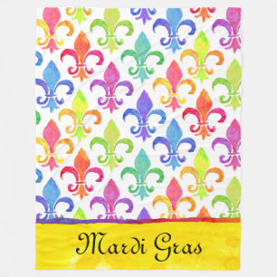 Cobertor De Velo Mardi Gras Rainbow Watercolor Fleur de lis Pattern